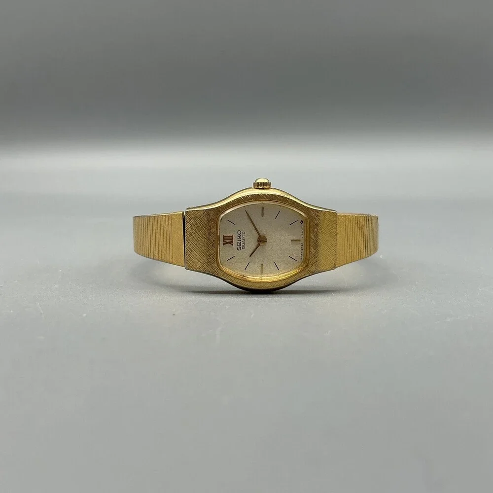 Vtg Seiko 2P20-5529 Womens Watch 16mm Champagne Dial Gold Tone New Battery 5.25